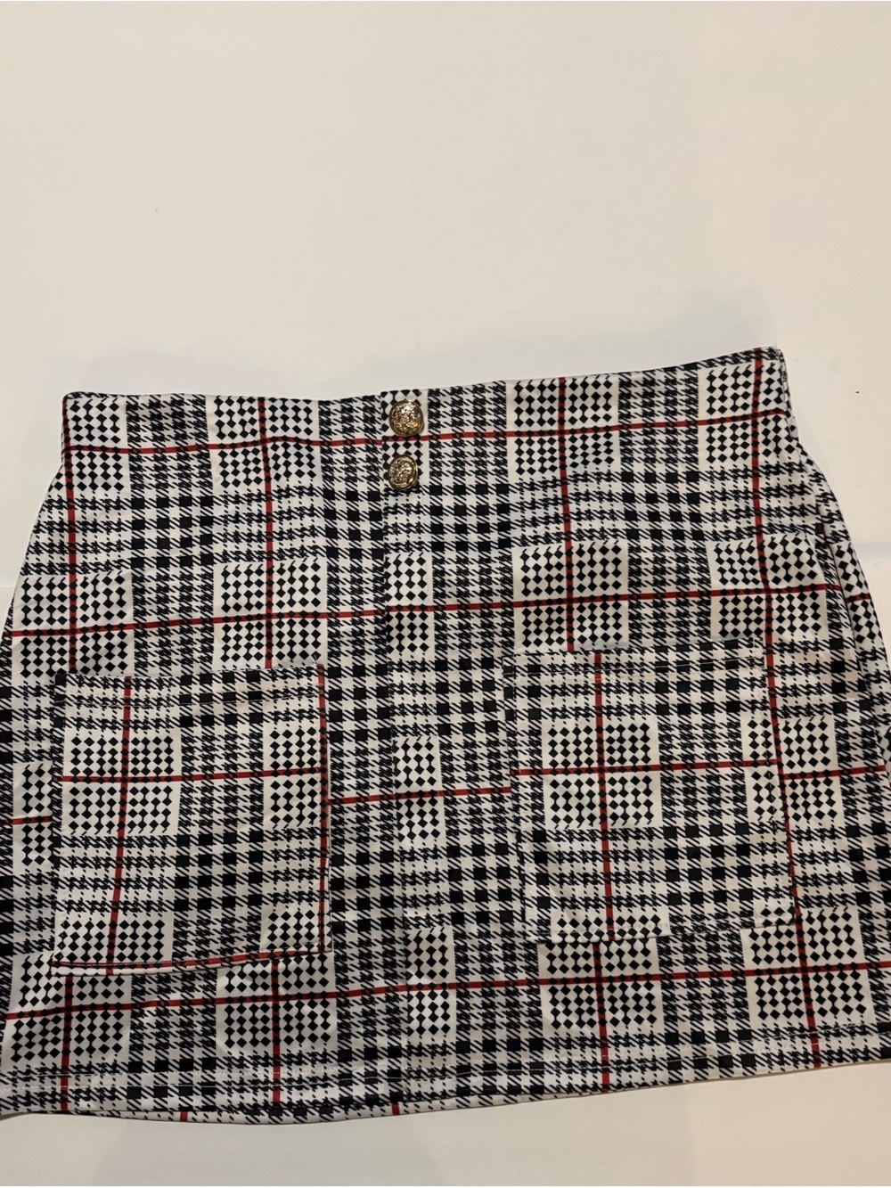 Plaid Mini Skirt with Red Accent - Women's Skirt